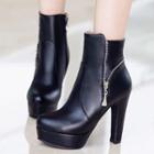 Platform Side Zip Block Heel Short Boots