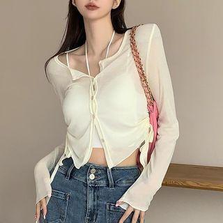 Strappy Cropped Camisole Top / Plain Cardigan