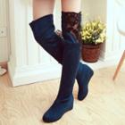 Lace Trim Hidden Wedge Over-the-knee Boots