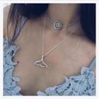 Alloy Flower Whale Tail Pendant Layered Choker Necklace 1 Pc - As Shown In Figure - One Size