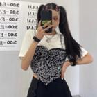 Short-sleeve Mock Two-piece Cropped T-shirt White - One Size
