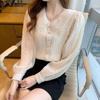 Doll Collar Plain Mesh Shirt