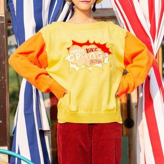 Orange Embroidered Long-sleeve Knit Sweater