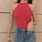 Halter Plaid Top Gingham - Red - One Size