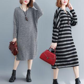 Long-sleeve Midi Knit A-line Dress