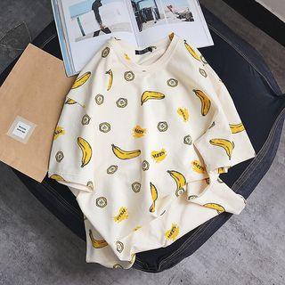Banana Print Elbow-sleeve T-shirt