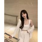 Zip-up Hoodie / Crop Tank Top / Wide Leg Pants
