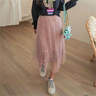 Tulle-overlay Lace Long Skirt
