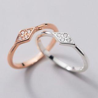 Rhombus Rhinestone Sterling Silver Ring