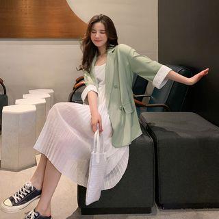 3/4-sleeve Chiffon Blazer / Strappy Chiffon Dress / Set