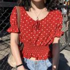 Short-sleeve Dotted Cropped Top As Shown In Figure - One Size