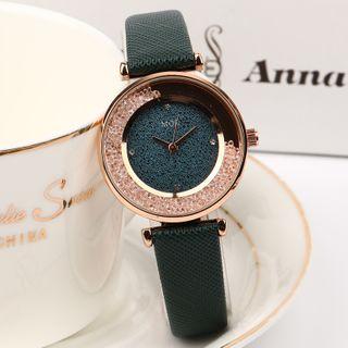 Faux Leather Movable Beads Strap Watch