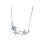 Elegant Fashion Butterfly Necklace With Blue Cubic Zirconia Silver - One Size