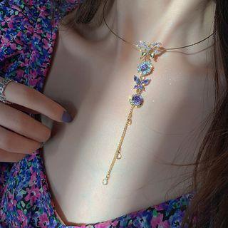 Rhinestone Butterfly Pendant Choker Purple Butterfly - Gold - One Size