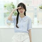 Sailor-collar Laced Striped Blouse