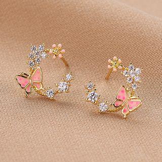 Rhinestone Butterfly Hoop Earring Qr-147 - 1 Pr - Gold - One Size