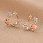 Rhinestone Butterfly Hoop Earring Qr-147 - 1 Pr - Gold - One Size