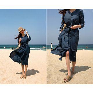 V-neck Linen Shirtdress