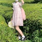 Puff-sleeve Ruffle Blouse / Floral Overall Dress / Set