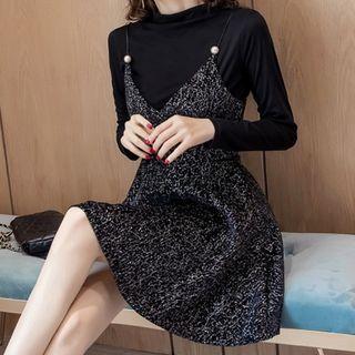 Set: Long-sleeve T-shirt + Glitter Pinafore Dress