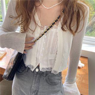 Set: V-neck Cardigan + Lace Camisole