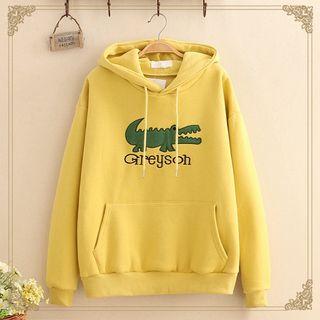 Crocodile Embroidered Fleece-lined Hoodie