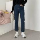 Cropped Fleece-lined Straight Cut Jeans