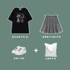 Short-sleeve Cartoon Print T-shirt / Plaid A-line Mini Skirt
