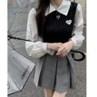 Mock Two-piece Shirt / Mini Pleated Skirt