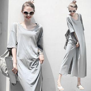 Elbow-sleeve Maxi Sun Dress