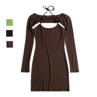Set: Long-sleeve Shrug + Halter-neck Mini Bodycon Dress