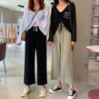 Lettering Long-sleeve Knit Top / Crop Pants
