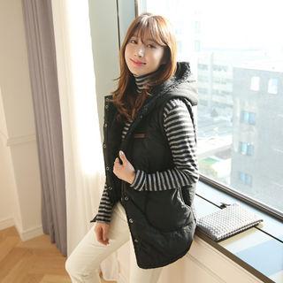 Hooded Drawstring-waist Faux-fur Lined Vest