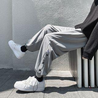 Side-button Drawstring-cuff Sweatpants