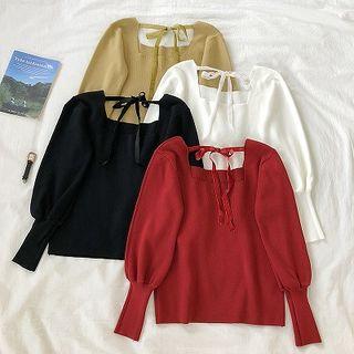 Plain Square-neck Backless Knit Top