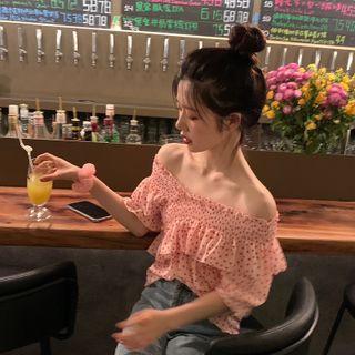 Elbow-sleeve Cold Shoulder Top Dots - Pink - One Size