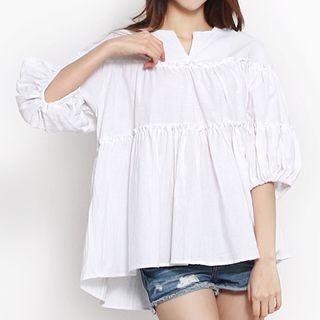 Cutout-neckline 3/4-sleeve Tiered Top