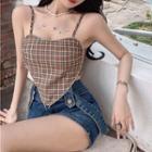 Plaid Cropped Camisole Top Plaid - Coffee - One Size