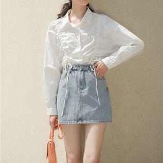 Drawstring Plain Shirt White - One Size