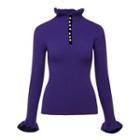 Turtleneck Ruffle Sleeve Knitted Top Purple - One Size