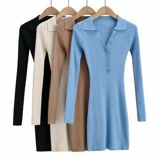 Polo-neck Knit Mini Sheath Dress