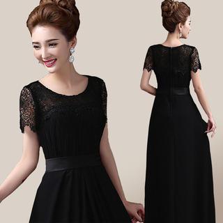 Short-sleeve Lace Evening Gown