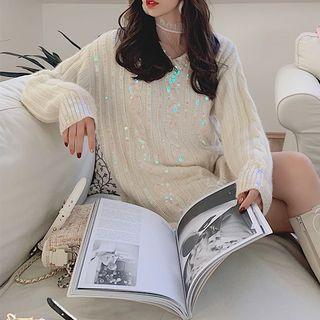 Sequined Cable Knit Sweater