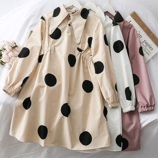Gather-waist Polka-dot Polo Dress