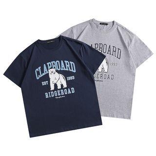 Retro Lettering Bear Print Short-sleeve T-shirt