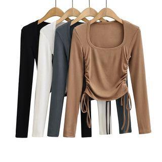 Long-sleeve Side Drawstring Ruched T-shirt