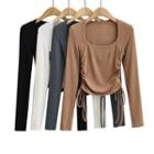 Long-sleeve Side Drawstring Ruched T-shirt