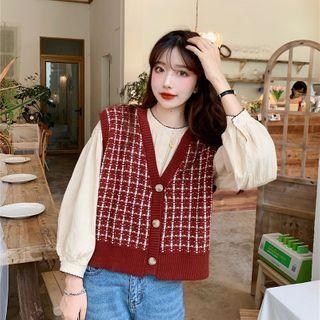 V-neck Plaid Two Tone Vest Sweater