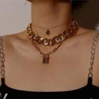 Alloy Padlock Pendant Layered Choker Necklace 0422 - Gold - One Size