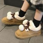 Pompom Bow Accent Ankle Snow Boots